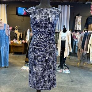 Chaps Blue Asymmetrical Sheath Dress with Tie Front